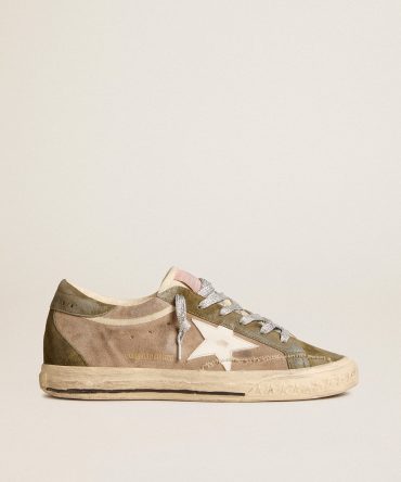 Super-Star LTD in dove-gray suede with leather star and suede heel tab