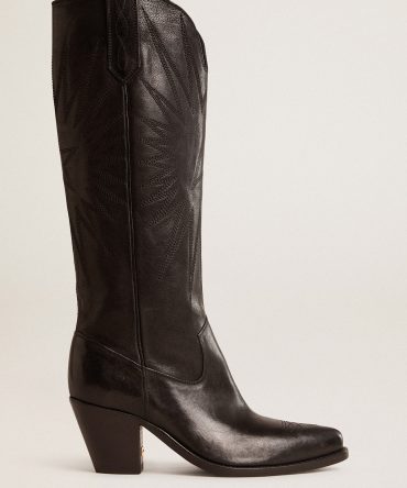 Women’s Wish Star boots in black leather with star embroidery