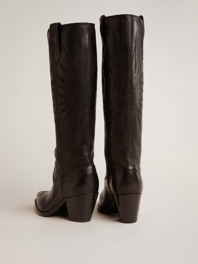 Women’s Wish Star boots in black leather with star embroidery - Image 5