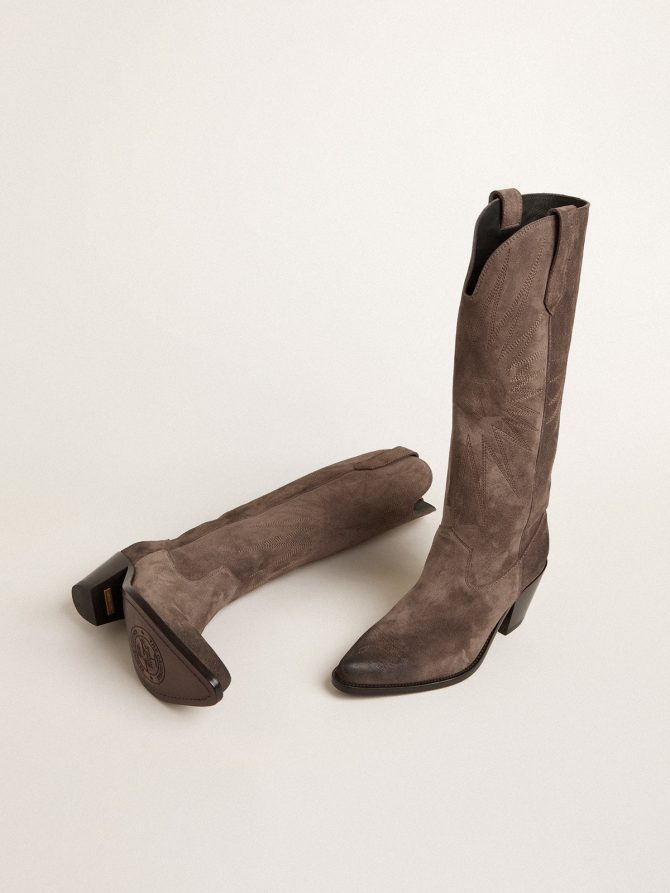 Wish Star boots in dark brown suede with tone-on-tone inlay star - Image 2