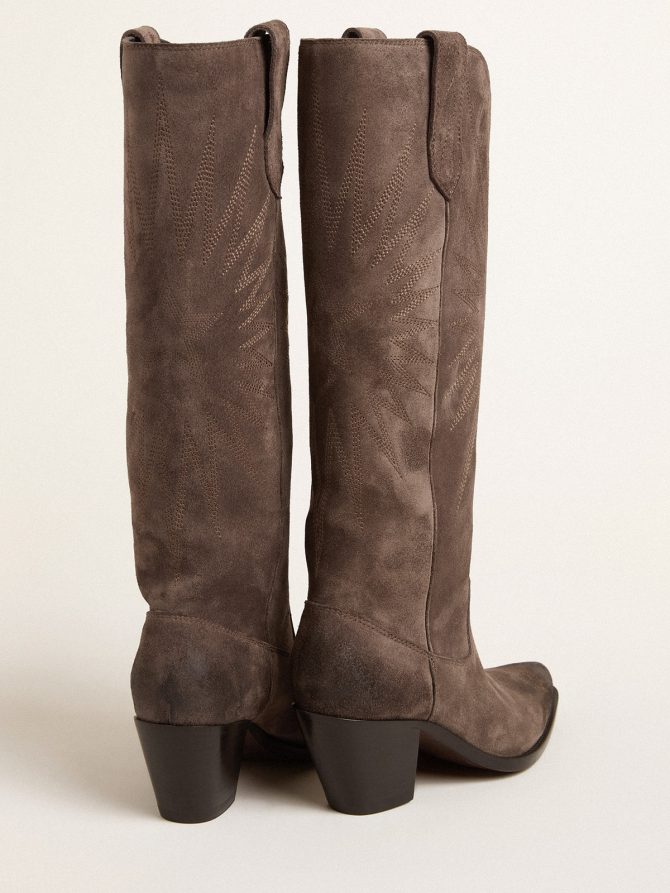 Wish Star boots in dark brown suede with tone-on-tone inlay star - Image 4