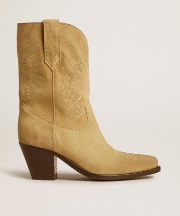 Wish Star low boots in sand-colored waxed suede with star embroidery
