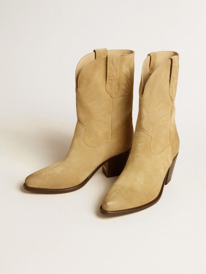 Wish Star low boots in sand-colored waxed suede with star embroidery - Image 2