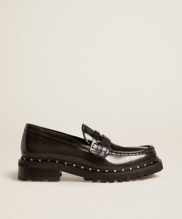 Women’s chunky loafers in studded black leather