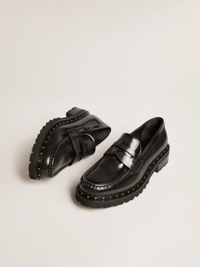 Women’s chunky loafers in studded black leather - Image 2
