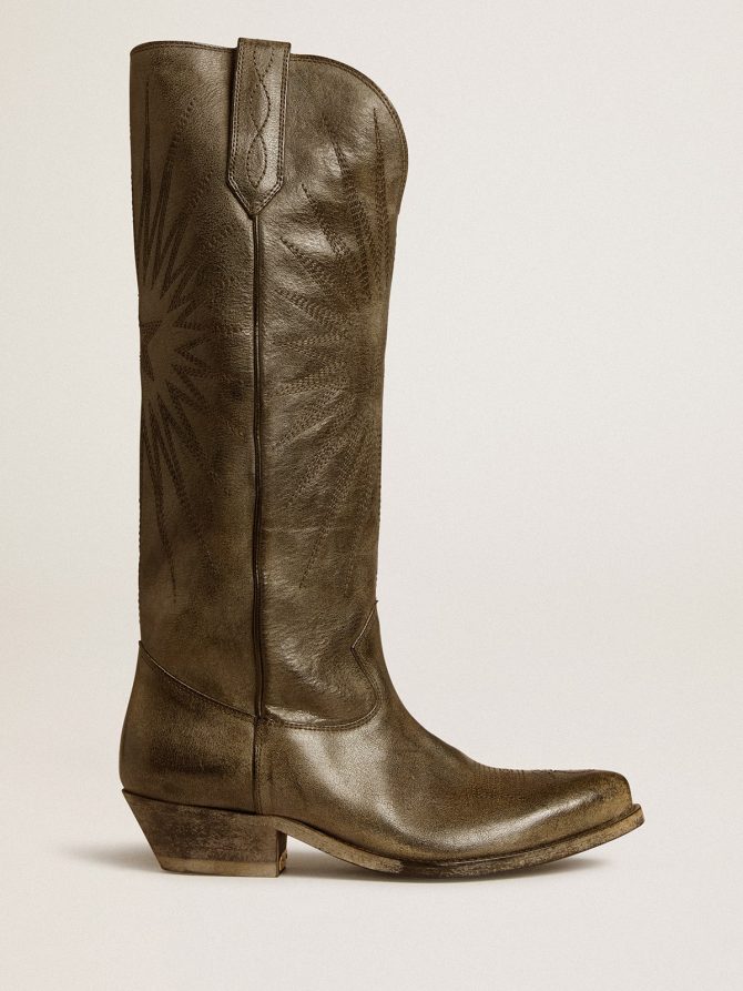 Women’s Wish Star boots in black leather with star embroidery