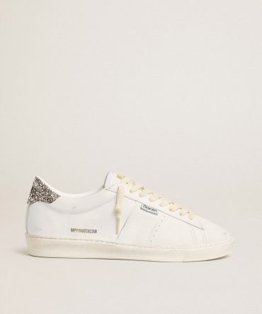 Matchstar in white leather with silver glitter heel tab