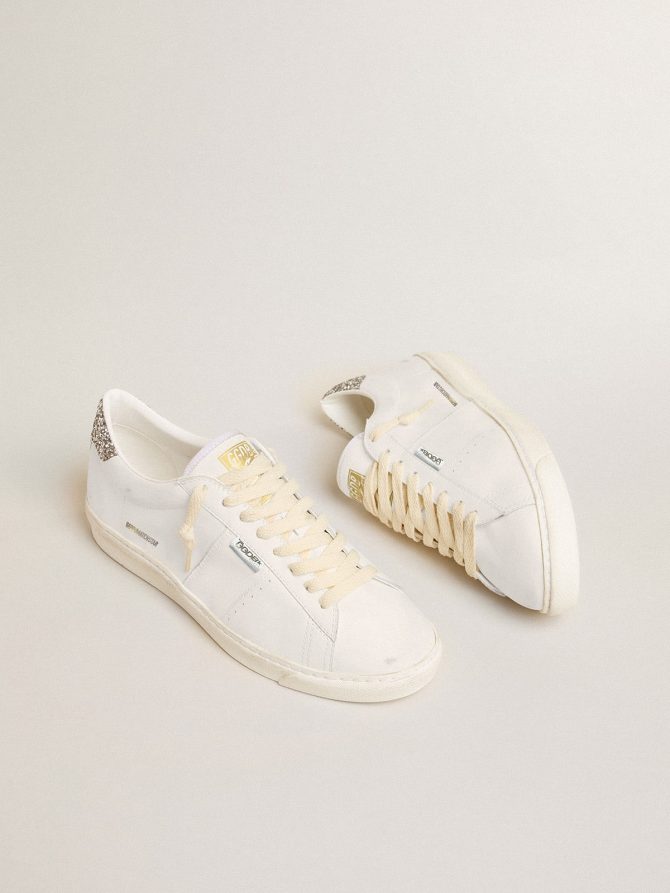 Matchstar in white leather with silver glitter heel tab - Image 2