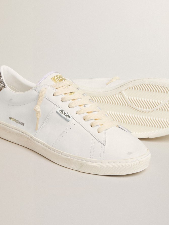 Matchstar in white leather with silver glitter heel tab - Image 3
