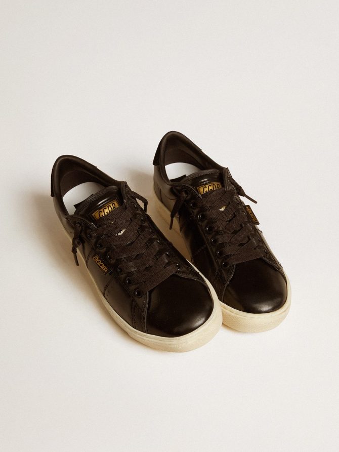 Women’s Matchstar in black leather with black suede heel tab - Image 2