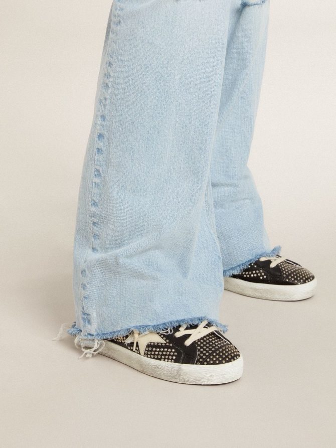 Women’s Super-Star in studded black nappa with white leather star - Image 3