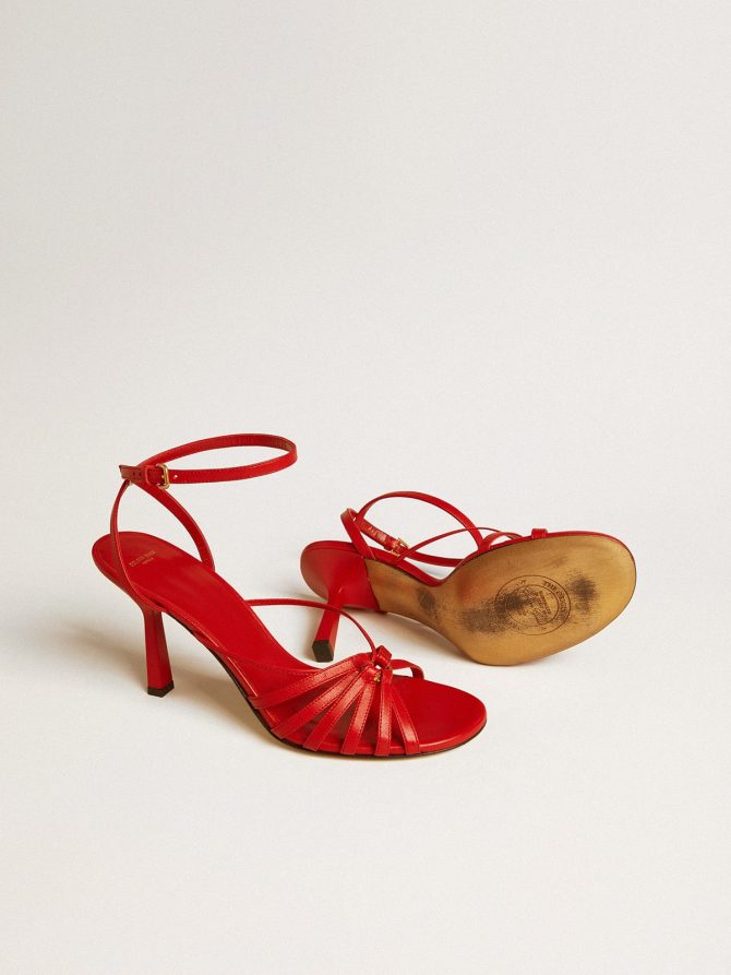 Nico high heel sandals in red nappa leather with gold chain - Image 4