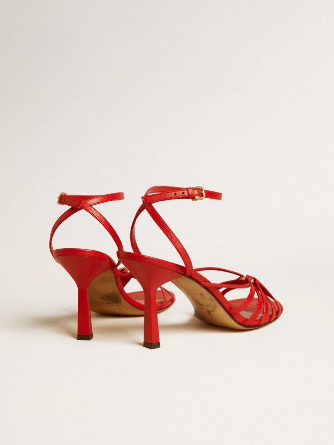 Nico high heel sandals in red nappa leather with gold chain - Image 5