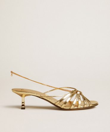 Nico kitten heel sandals in metallic gold leather