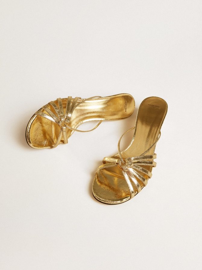 Nico kitten heel sandals in metallic gold leather - Image 2