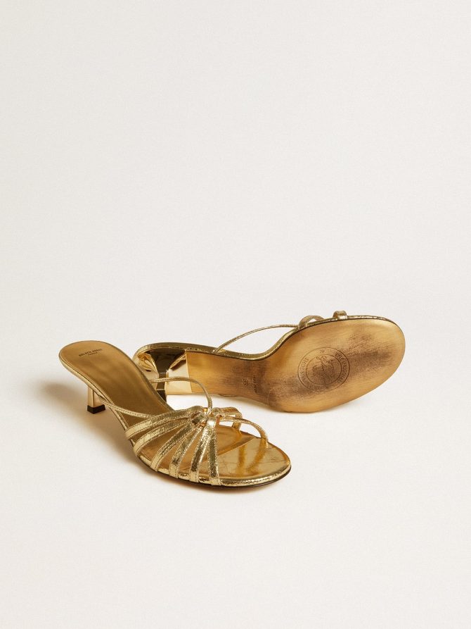 Nico kitten heel sandals in metallic gold leather - Image 4