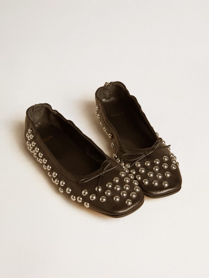 Amy ballet flats in black nappa leather with silver colored studs - Image 2