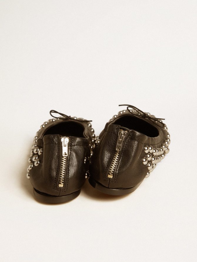 Amy ballet flats in black nappa leather with silver colored studs - Image 5