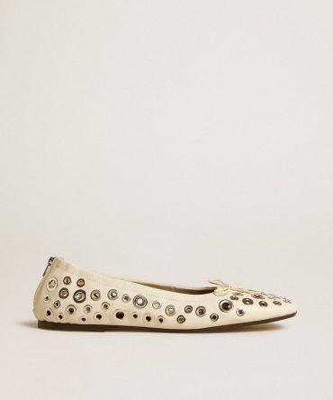 Amy ballet flats in white nappa leather with silver colored studs