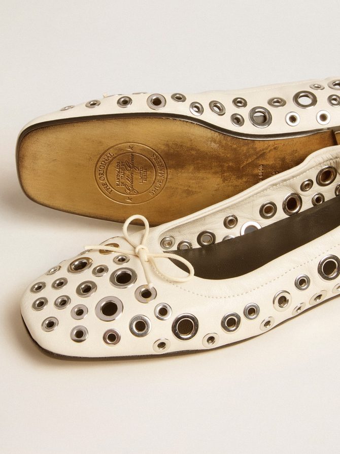 Amy ballet flats in white nappa leather with silver colored studs - Image 4