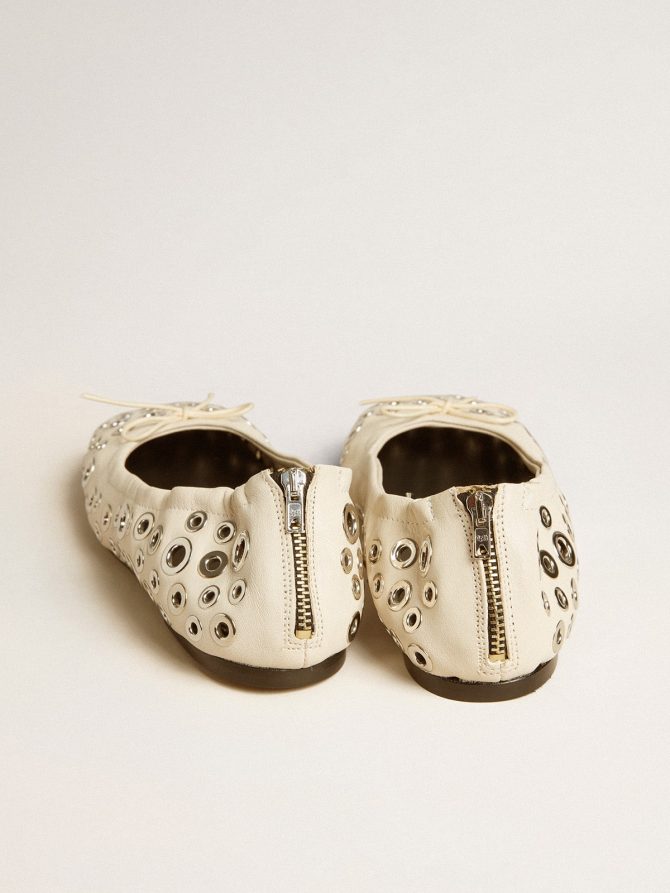 Amy ballet flats in white nappa leather with silver colored studs - Image 5