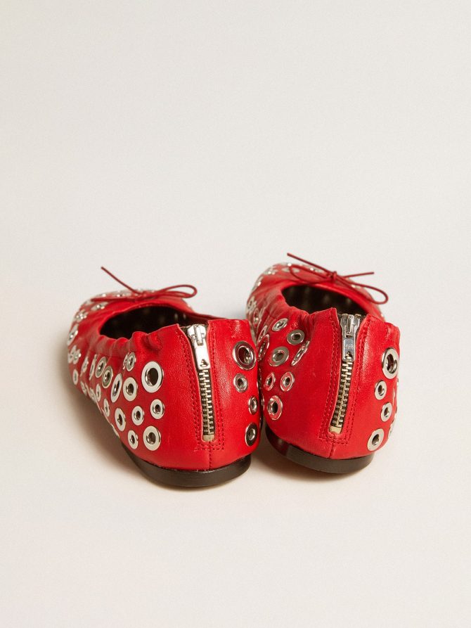 Amy ballet flats in red nappa leather with silver colored studs - Image 5