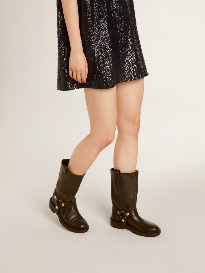 Kurt boots in black leather with silver buckle - Image 3