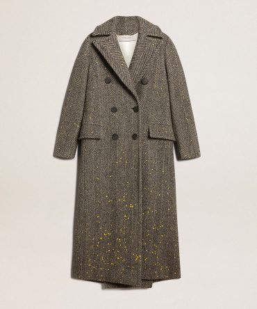 Women’s long herringbone coat with yellow details