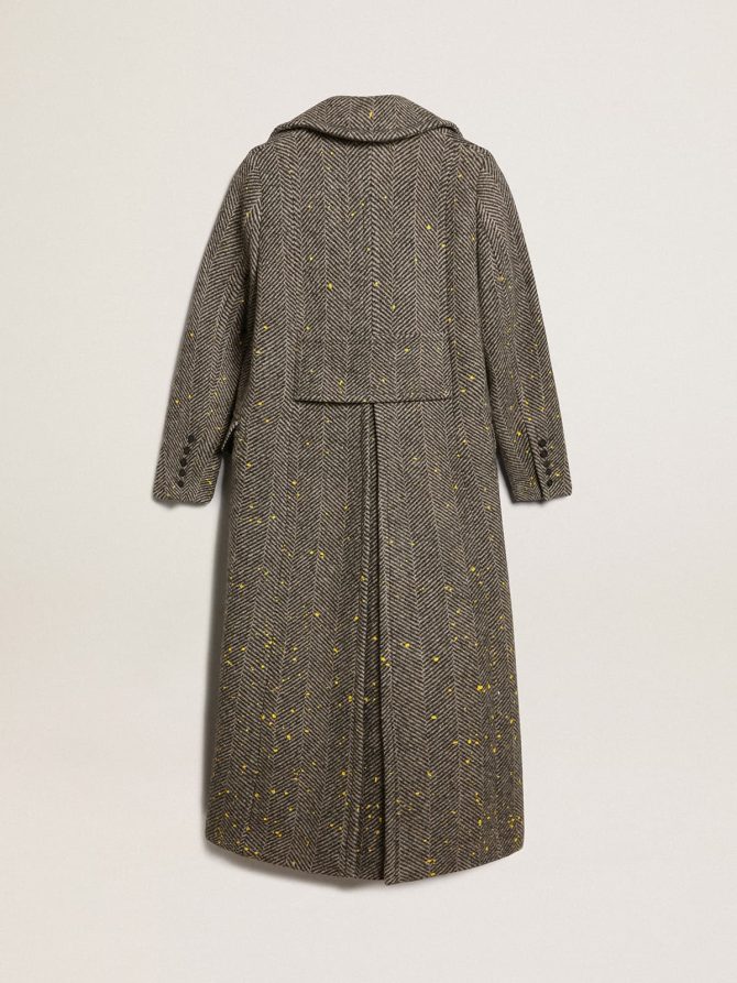 Women’s long herringbone coat with yellow details - Image 4