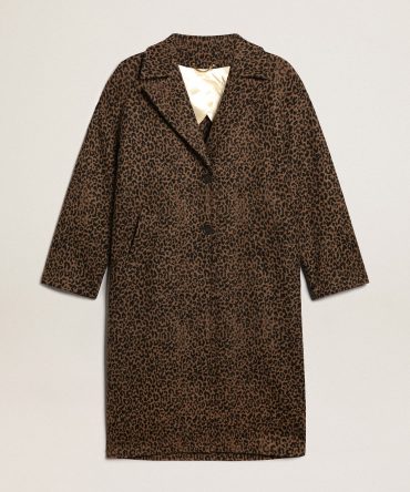 Women’s single-breasted cocoon coat in wool with jacquard motif