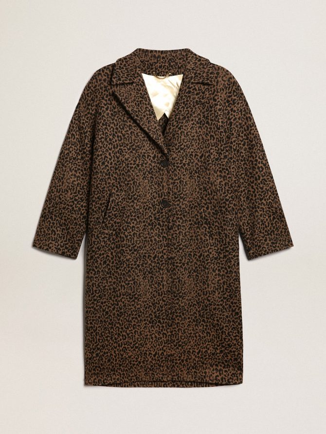 Women’s single-breasted cocoon coat in wool with jacquard motif