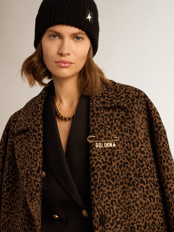 Women’s single-breasted cocoon coat in wool with jacquard motif - Image 2