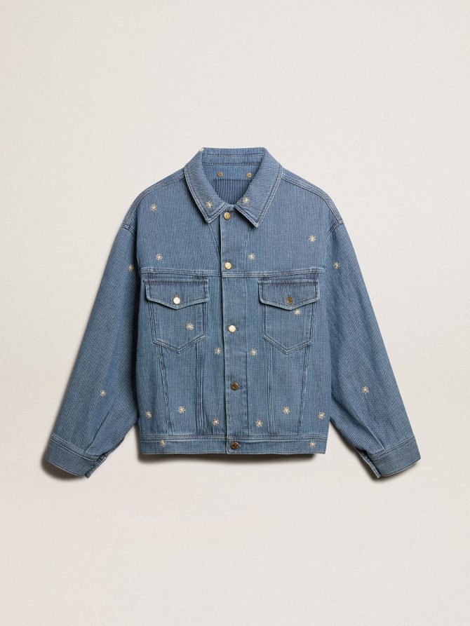 Women’s denim jacket with floral embroidery