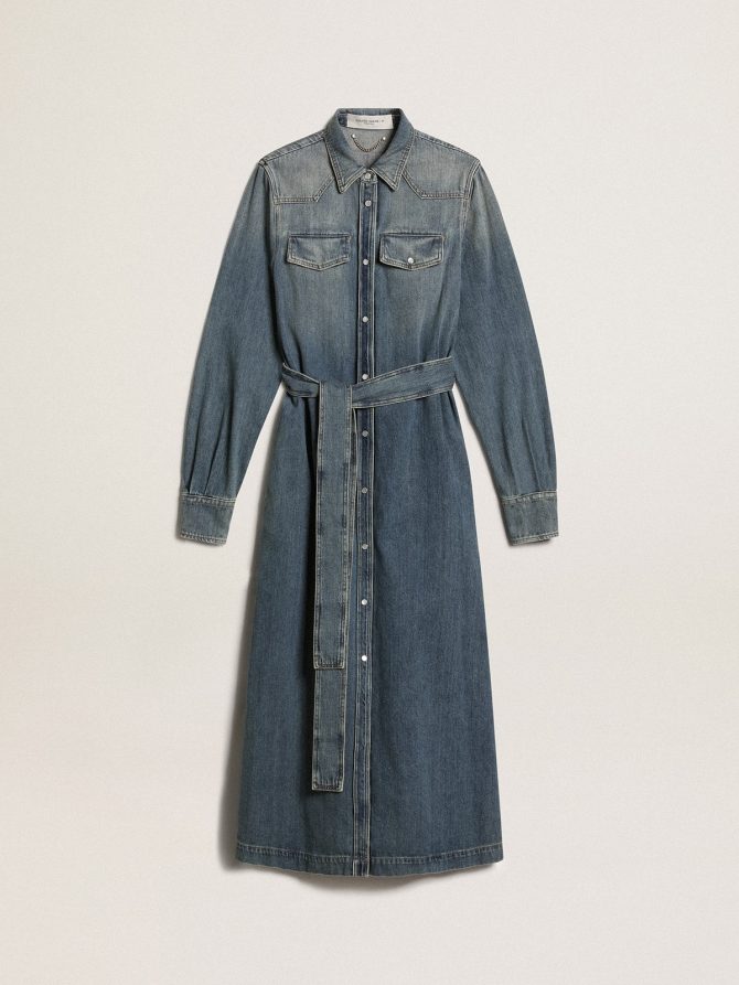 Women’s shirt dress in denim with belt