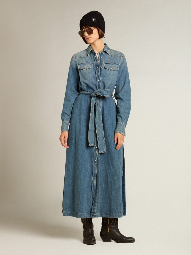 Women’s shirt dress in denim with belt - Image 2