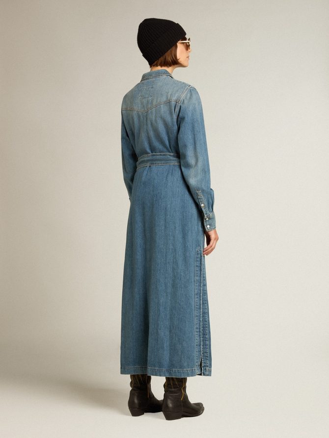 Women’s shirt dress in denim with belt - Image 3