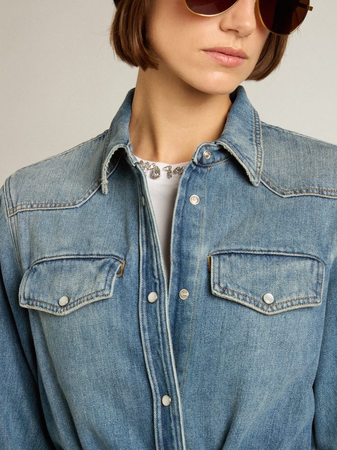 Women’s shirt dress in denim with belt - Image 4