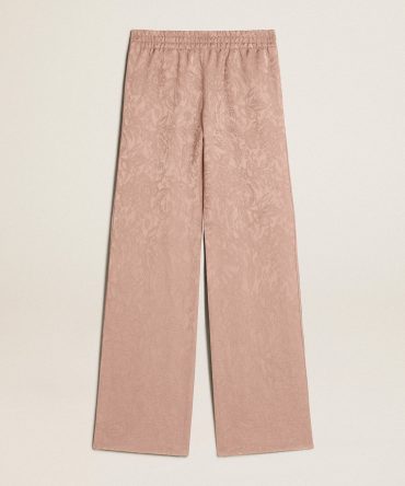 Women’s pink viscose pants with floral pattern