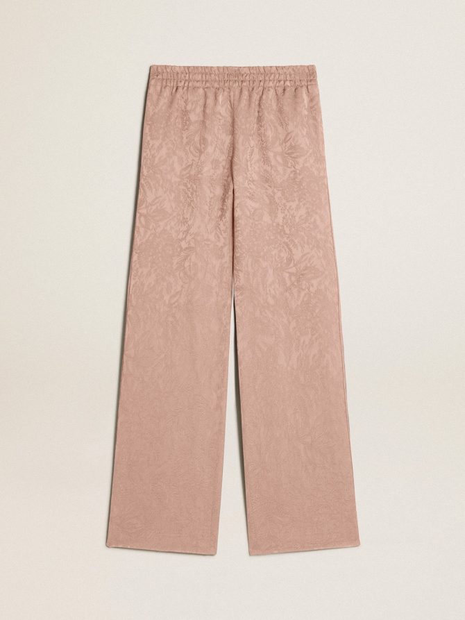 Women’s pink viscose pants with floral pattern