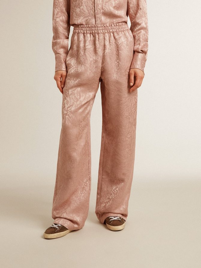Women’s pink viscose pants with floral pattern - Image 2