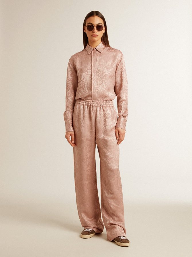 Women’s pink viscose pants with floral pattern - Image 3