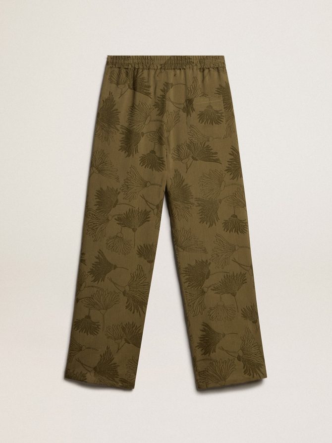 Women’s olive-colored viscose-cotton blend pants with floral pattern - Image 5