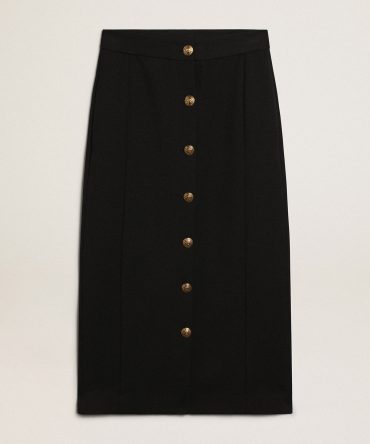 Women’s pencil skirt in dark blue wool with gold heraldic buttons