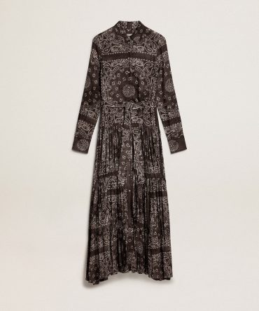 Anthracite-gray shirt dress with paisley print