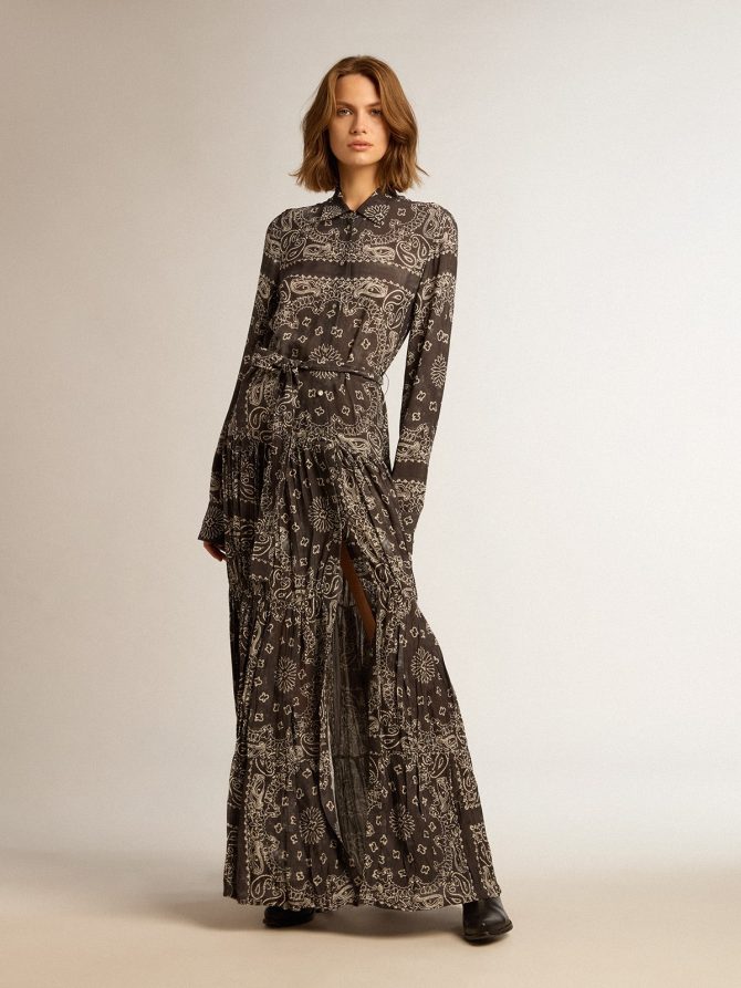 Anthracite-gray shirt dress with paisley print - Image 2
