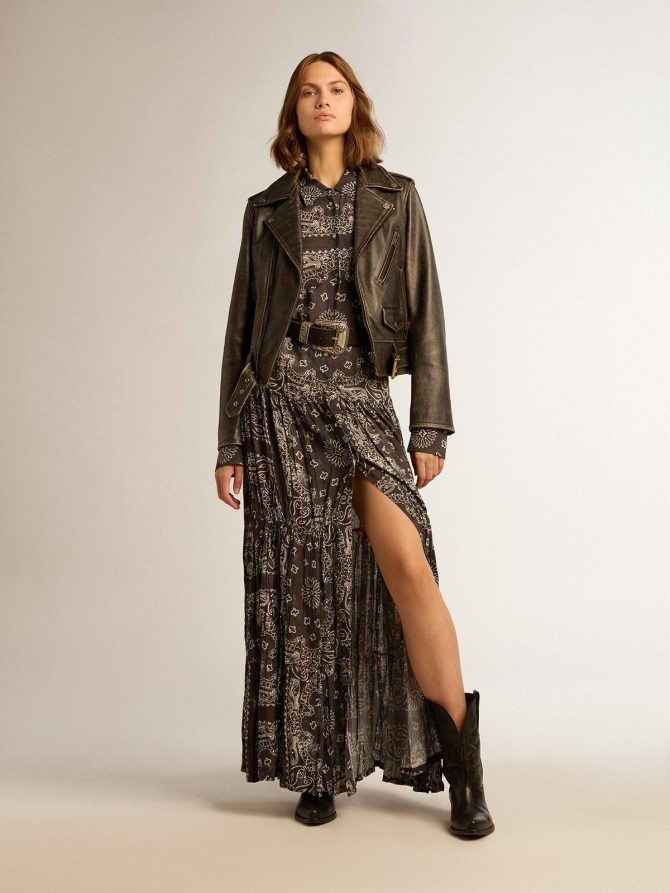 Anthracite-gray shirt dress with paisley print - Image 3