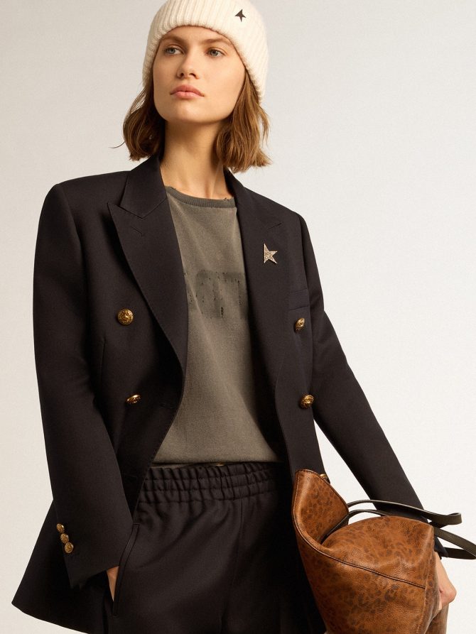Women’s double-breasted dark blue blazer - Image 2