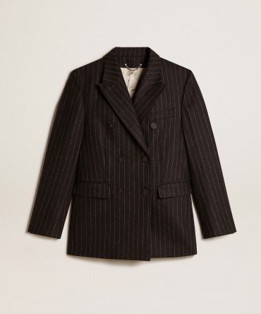 Women’s double-breasted blazer in gray melange wool