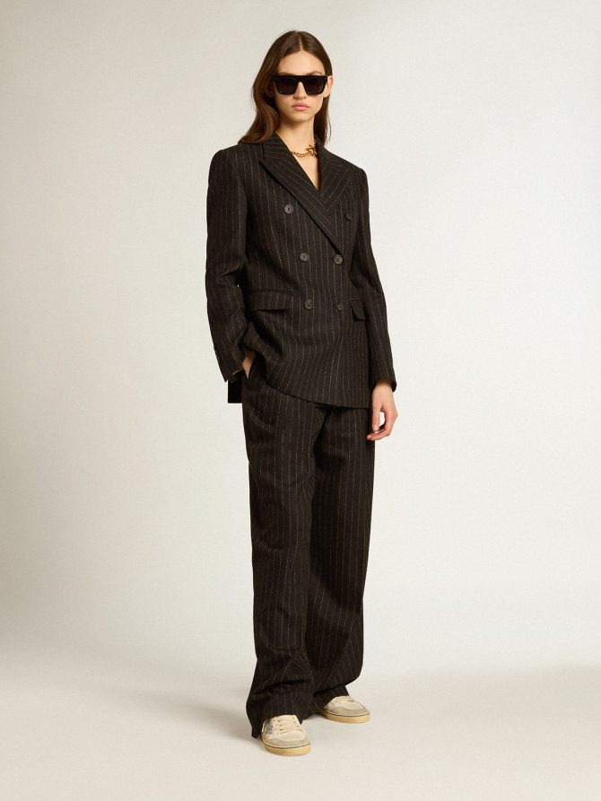 Women’s double-breasted blazer in gray melange wool - Image 3