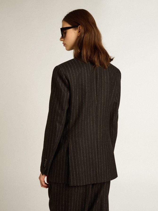 Women’s double-breasted blazer in gray melange wool - Image 4